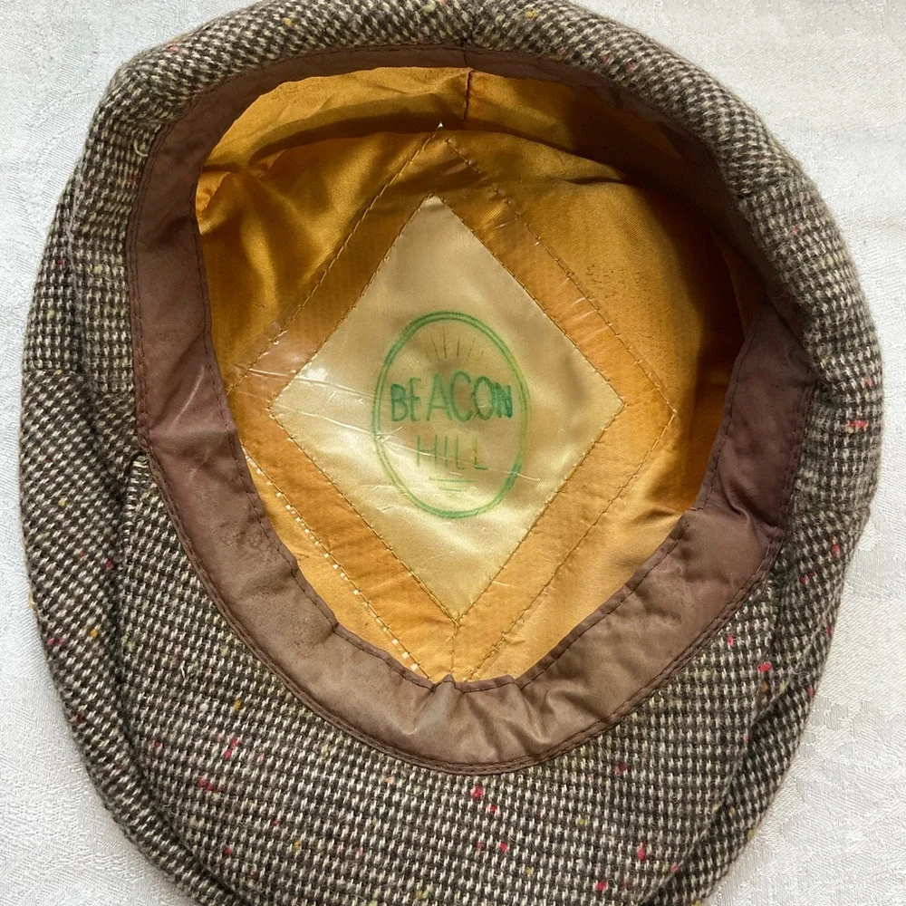 Beacon Hill “Dadcore” Vintage Wool Flat Cap W Gold Quilted Lining, Peaky Style - Picture 3 of 4
